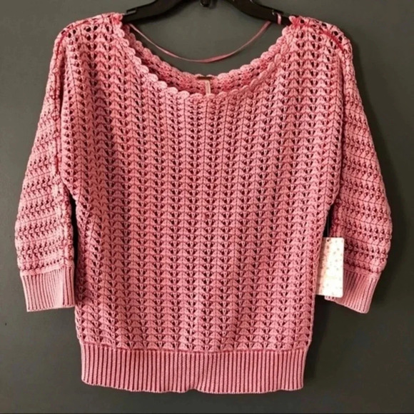 Free People Pink Boomerang Crochet Sweater XS - Picture 4 of 4